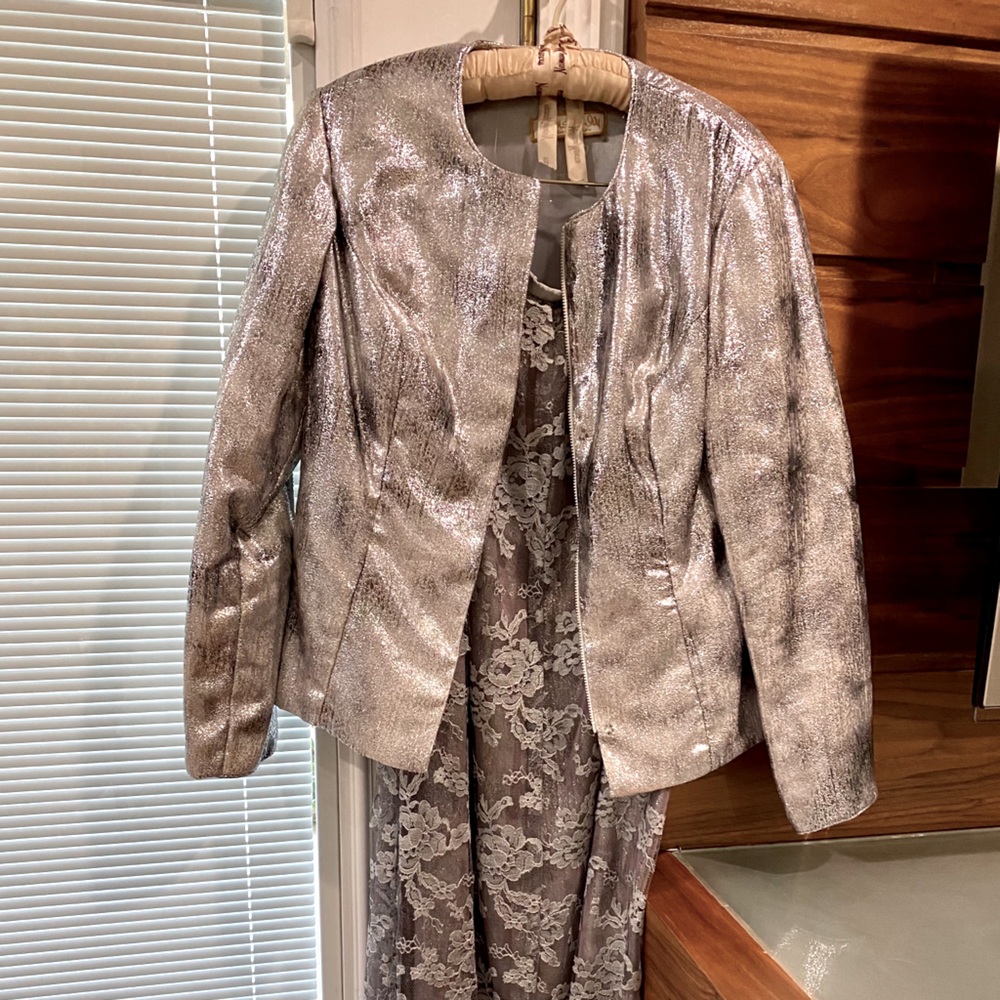 Silver Lace Formal Skirt Suit